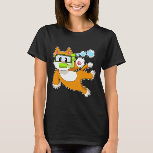 Cat Diver Snorkel T Shirt (Framsida)