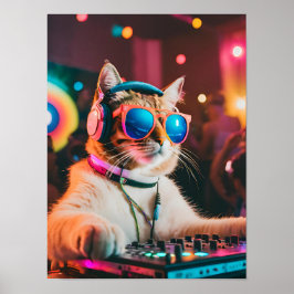 Cat DJ Party Vibes, Cat Lover Gift Poster