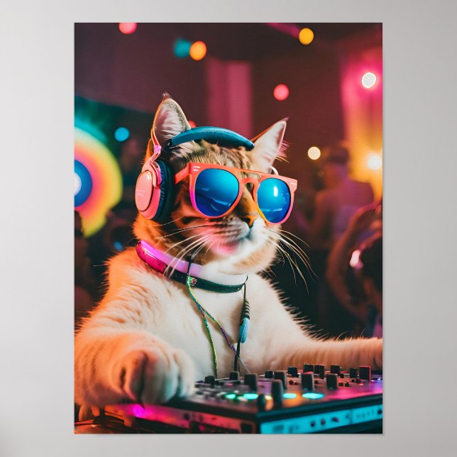 Cat DJ Party Vibes, Cat Lover Gift Poster (Framsidan)