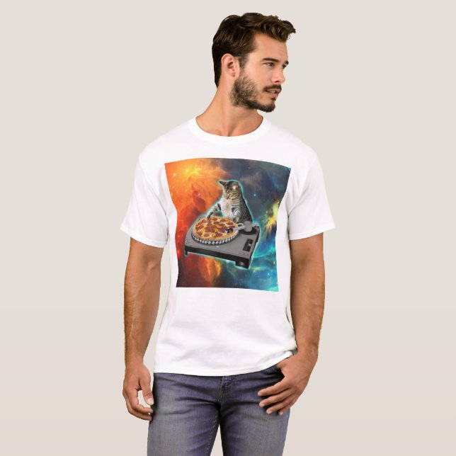 Cat dj-skivjockey's ljud bord t shirt (Hel framsida)