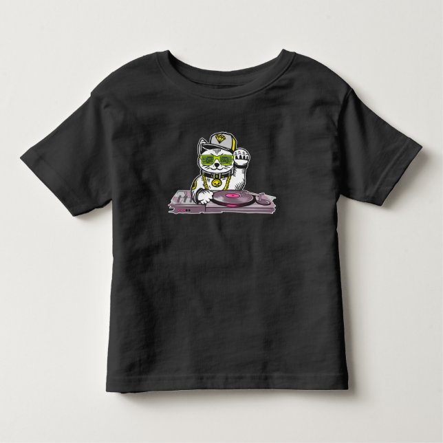 Cat DJ Techno Music Älskare Electro Musician T Shirt (Framsida)