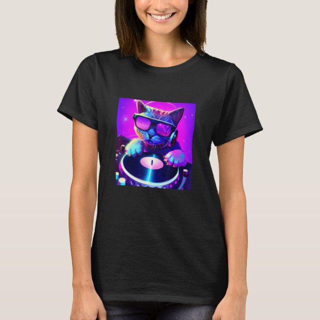 Cat DJ Vaporwave Aesthetic Manar Boys Girls Women  T Shirt (Framsida)