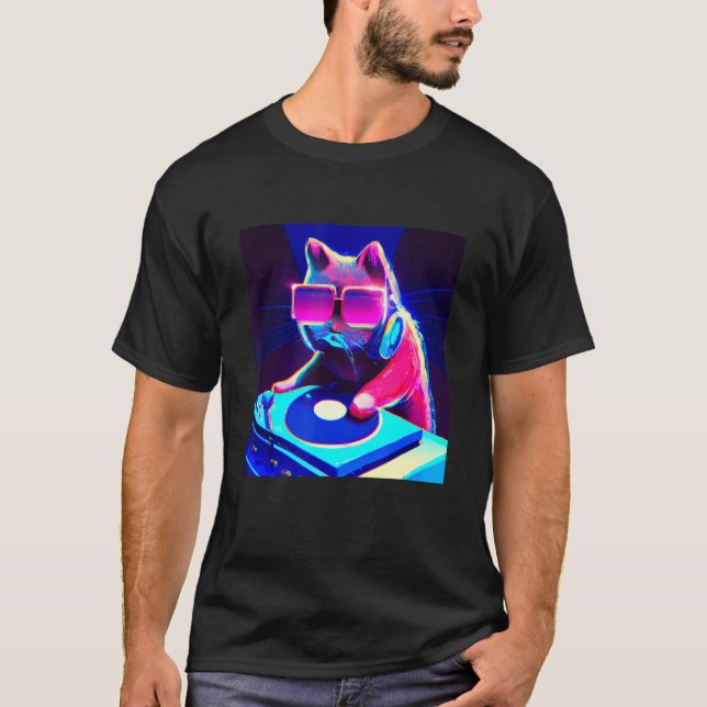 Cat DJ Vaporwave Aesthetic Manar Boys Girls Women  T Shirt (Framsida)