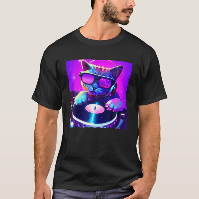 Cat DJ Vaporwave Aesthetic Manar Boys Girls Women  T Shirt (Framsida)