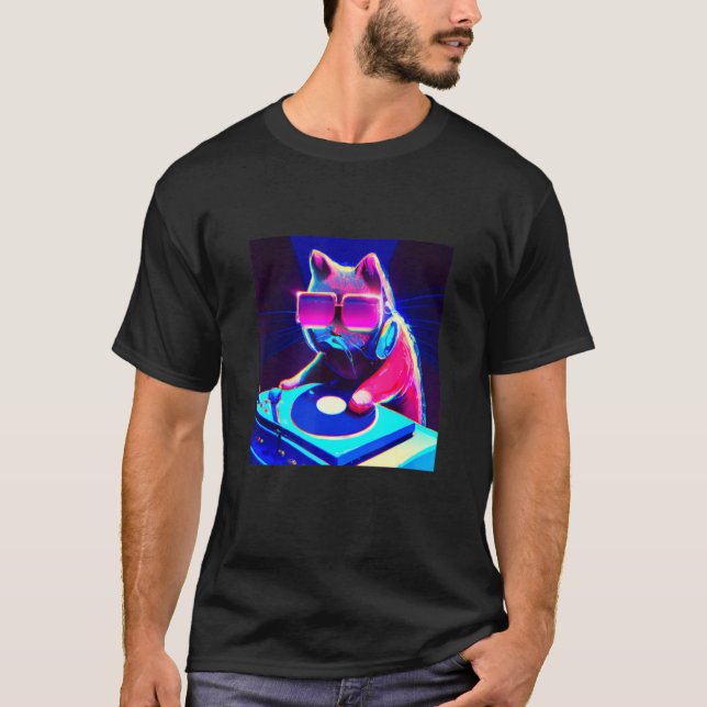 Cat DJ Vaporwave Aesthetic Manar Boys Girls Women  T Shirt (Framsida)