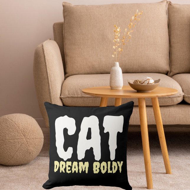 Cat Dream Bolely Funny Retro Personlig Black Kudde (Skapare uppladdad)