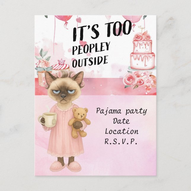 Cat dricker kaffe pajama party vykort (Framsida)