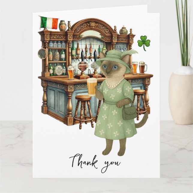 Cat dricker öl i Irish Pub Tack Kort (Framsida)