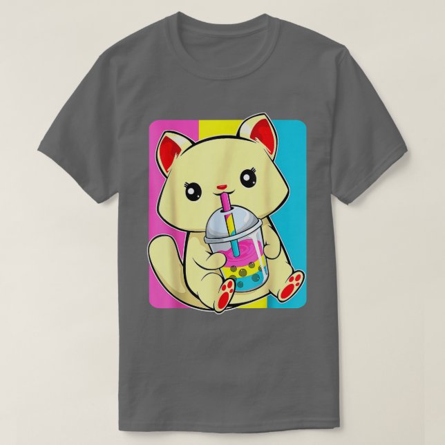 Cat Drink Boba LGBT Cute Kitten Panseual Pride Rai T Shirt (Design framsida)