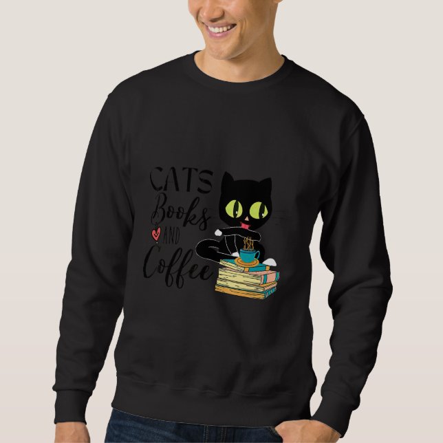 Cat Drink Bra Coffee Read Bra Bokar Lång Ärmad Tröja (Framsida)