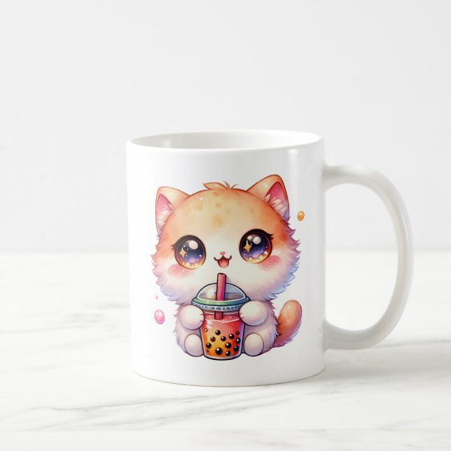 Cat Drinking Boba Cute Bubble Tea Kaffemugg (Höger)