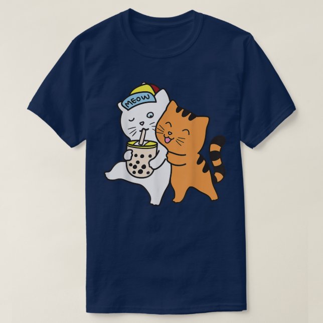 Cat Drinking Boba Shirt Tea Bubble Tea Anime Kawai T (Design framsida)