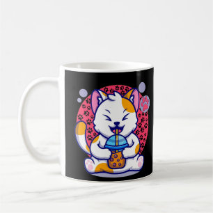 cat Drinking Boba Tea Tecknad Kawaii Kaffemugg