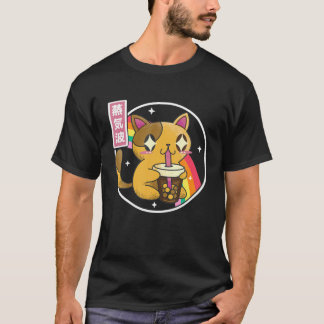 Cat Drinking Bubble Tea Boba Japan 80S Otaku Vapor T Shirt