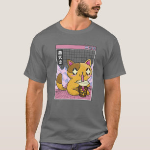 Cat Drinking Bubble Tea Boba Japan Otaku Anime 80S T Shirt
