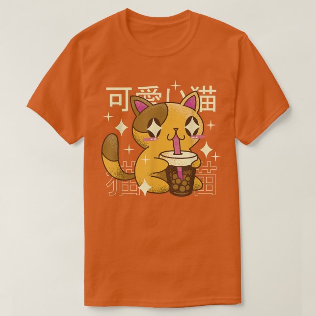 Cat Drinking Bubble Tea Drink Japan T Shirt (Design framsida)