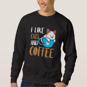 Cat Drinking Coffee Kopp Kärlek Coffee Drinker Kär Lång Ärmad Tröja