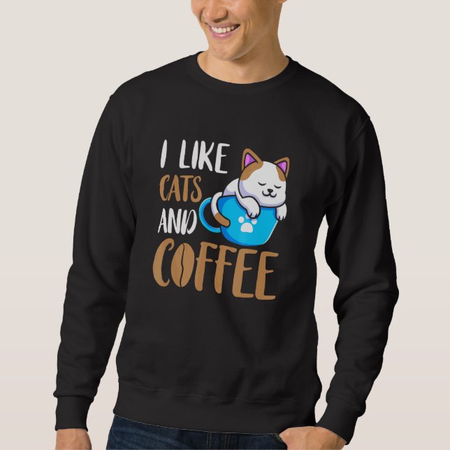 Cat Drinking Coffee Kopp Kärlek Coffee Drinker Kär Lång Ärmad Tröja (Framsida)