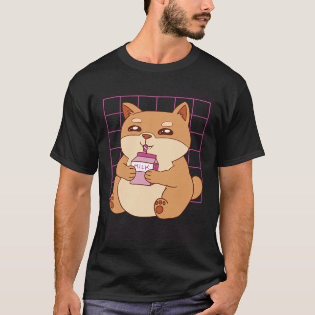 Cat drinking Strawberry Milk T Shirt (Framsida)