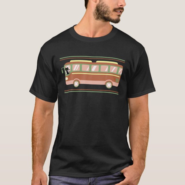 Cat Driving A Buss - Retro Stil T Shirt (Framsida)