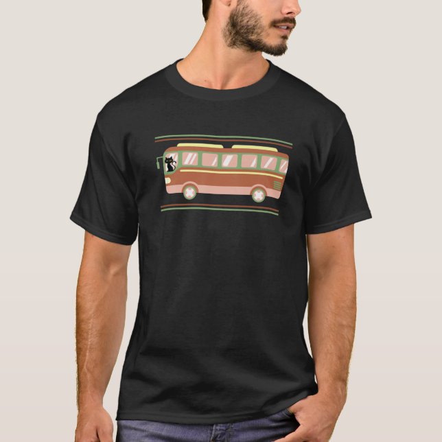 Cat Driving A Buss - Retro Stil T Shirt (Framsida)