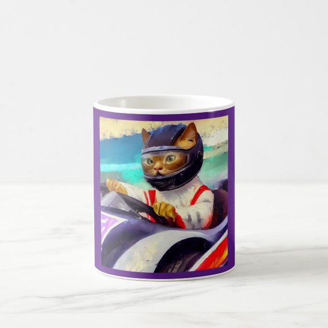 Cat Driving a Racecar Kaffemugg (Center)