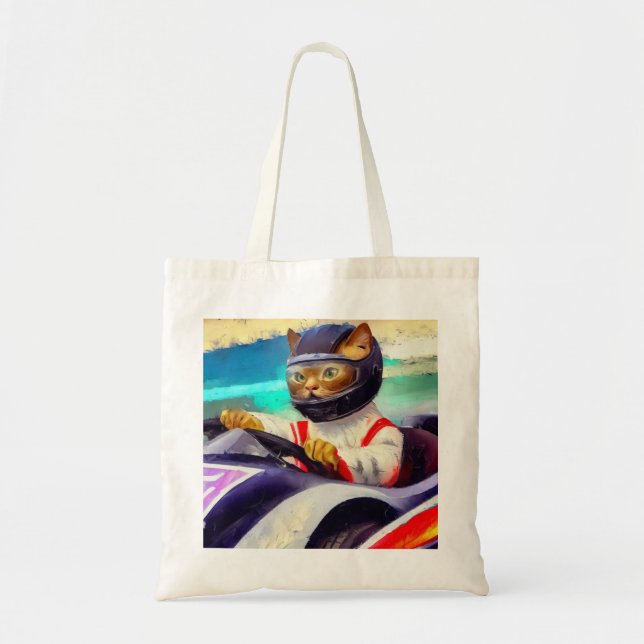 Cat Driving a Racecar Tygkasse (Framsidan)
