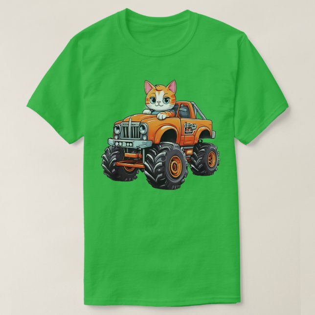 Cat Driving Monster Truk T Shirt (Design framsida)