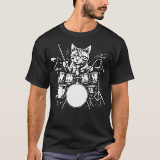 Cat Drummer Drums Music T Shirt