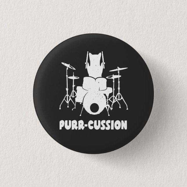 Cat Drummer Purr Cussion Funny Knapp (Framsida)