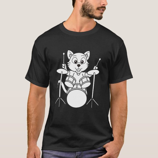 Cat Drummer qoute cat Playing Drums cool Percussio T Shirt (Framsida)