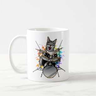 Cat Drummer Spelande Drummer Kaffemugg