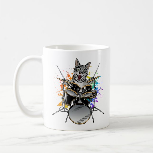 Cat Drummer Spelande Drummer Kaffemugg (Vänster)
