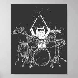 Cat Drummer Spelande Drummer Poster