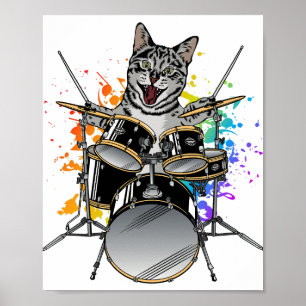 Cat Drummer Spelande Drummer Poster