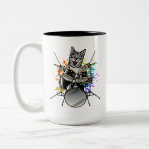 Cat Drummer Spelande Drummer Två-Tonad Mugg