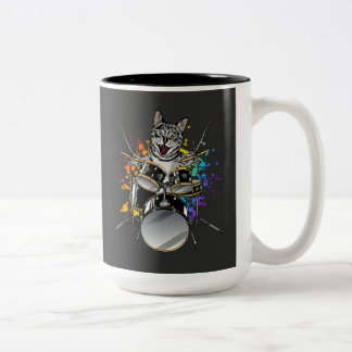 Cat Drummer Spelande rom Två-Tonad Mugg
