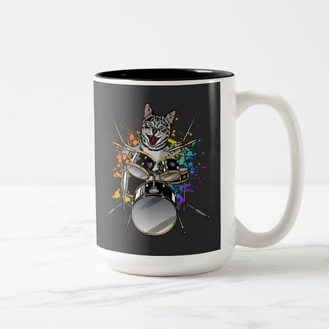 Cat Drummer Spelande rom Två-Tonad Mugg (Höger)
