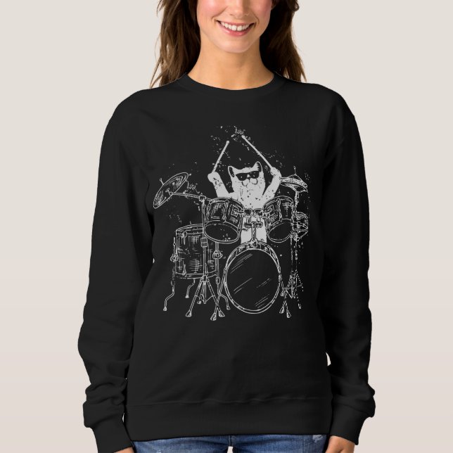Cat Drummer spelar dammar Kvinnor T Shirt (Framsida)