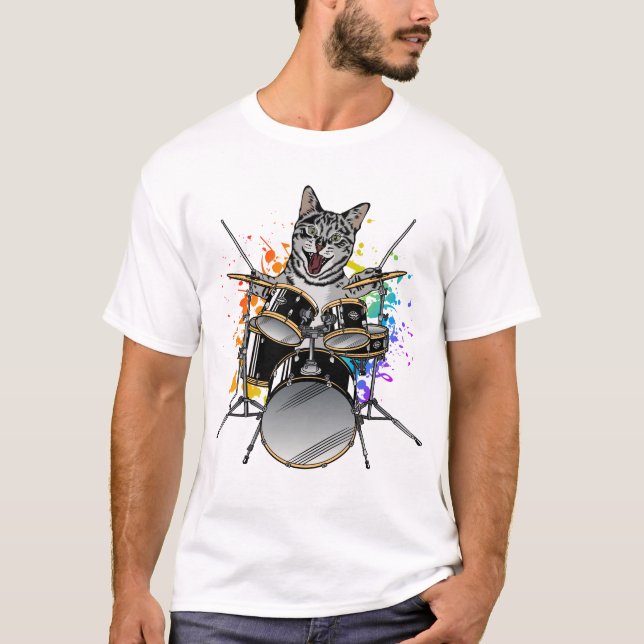 Cat Drummer spelar Drummer Manar T Shirt (Framsida)