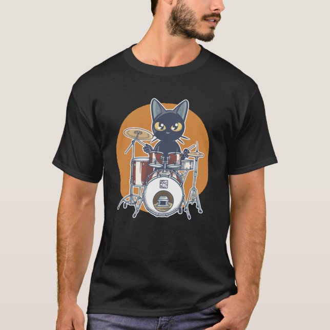 Cat Drummer T Shirt (Framsida)