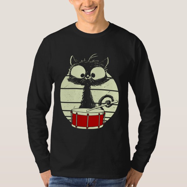 Cat Drums Drummer Cat T Shirt (Framsida)