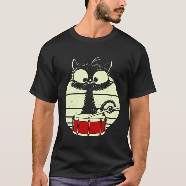Cat Drums Drummer Cat T Shirt (Framsida)