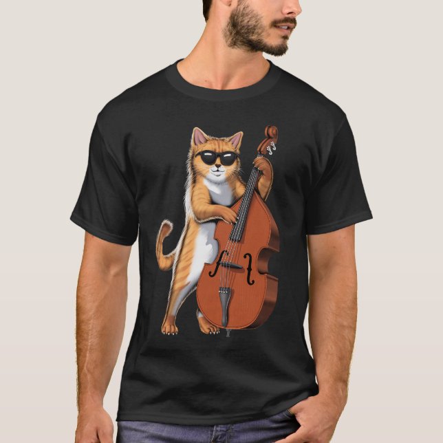 Cat Dubbla Bass Player T Shirt (Framsida)