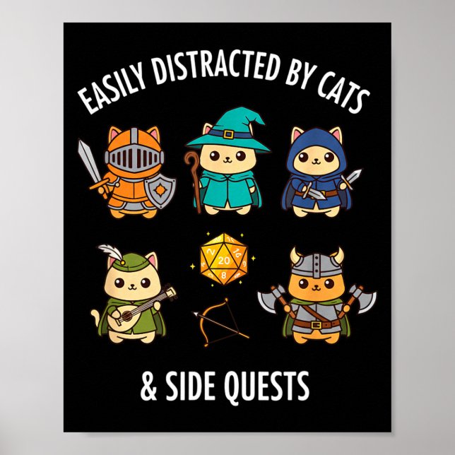 Cat Easily Distracted By Cat &amp; Side Quests Rpg Poster (Framsidan)