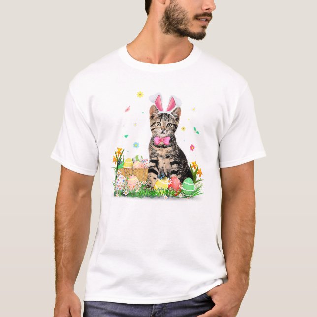 Cat Easter Day Bunny Eggs T Shirt (Framsida)
