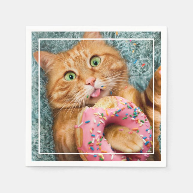 Cat Eating Donut Pappersservett (Framsidan)