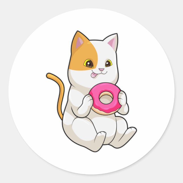 Cat Eating Donut Runt Klistermärke (Framsida)