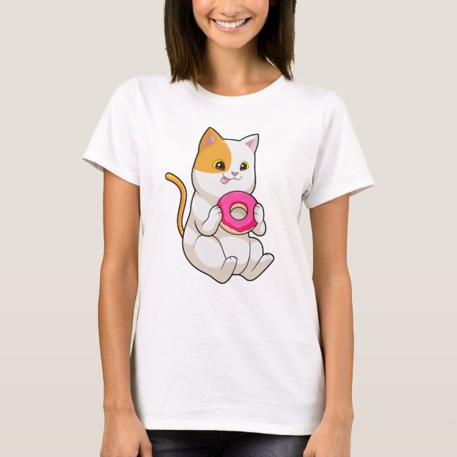 Cat Eating Donut T Shirt (Framsida)