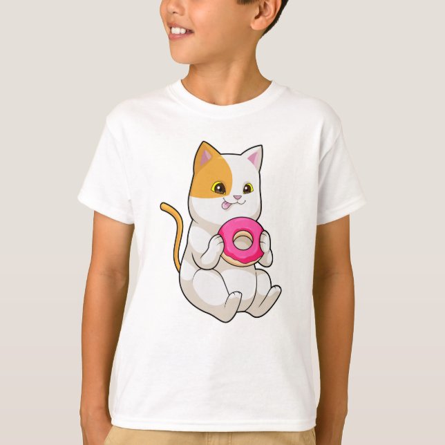 Cat Eating Donut T Shirt (Framsida)